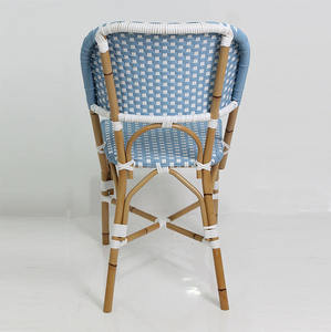 Chaise de jardin en rotin écologique durable bleu et blanc avec cadre en teck massif pour terrasse extérieure, café, balcon, villa, parc - Product Image 4