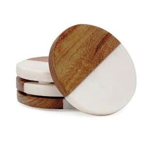 Wholesale Natural Wood and Marble Mango Coasters Classic Style Handmade in India - Product Image 1