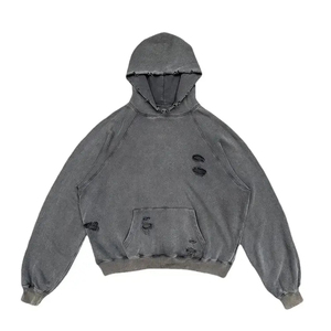 Sudaderas con capucha vintage de algodón grueso, venta al por mayor, jersey en blanco, sudaderas con capucha lavadas con ácido desgastadas recortadas para hombres, 100% de algodón suelto de gran tamaño - Product Image 1