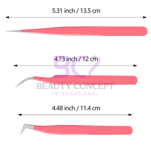 Pince à cils incurvée et volumineuse 3 pièces pointe en fibre rose en acier inoxydable bon vendeur pince à épiler à extension de cils antidérapante - Product Image 2