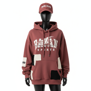 เสื้อฮู้ดโอเวอร์ไซส์สำหรับผู้หญิงผ้าฟลีซหนาผ้าฝ้ายโพลีเอสเตอร์ผสมแผงการออกแบบโลโก้ออกแบบออกแบบออกแบบได้ตามต้องการ - Product Image 1