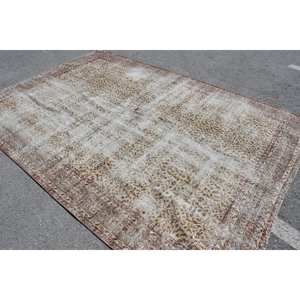 Alfombra Vintage turca de 7x10 pies, clásica, Beige, rojo, Patchwork, patrones rectangulares abstractos, 10mm, lana, área grande, pasillo, Alfombra de látex para habitación - Product Image 4