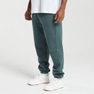 กางเกงวิ่งระดับกลางเอวแบบลำลองของผู้ชายแบบพรีเมียมกางเกงผ้าฟลีซฟอกสีสไตล์วินเทจพร้อมเชือกปิดและย้อมเรียบด้านหน้า - Product Image 2