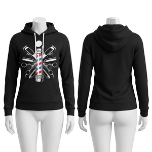 Unisex Barber Hoodie 320 GSM Cotton Polyester Fleece Black Custom DTF Screen Print Embroidery Logo Premium Casual Wear - Product Image 1