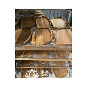 Bandeja de madera de bambú para servir fruta Snack té pastel servir platos platillos con rectángulo redondo borde delgado y más forma de bandeja - Product Image 4