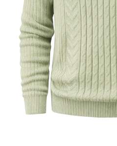 <b>Mens</b> Vertical <b>Cable</b> <b>Knit</b> Polo <b>Sweater</b> Long Sleeve Button Neck Soft Winter Pullover Top In Light Sage Green Wholesale - Product Image 6