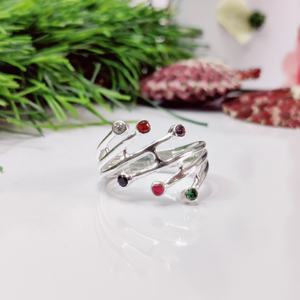 Anillo de plata Mutli Stone Designer anillo de plata ligero de piedra facetada - Product Image 1