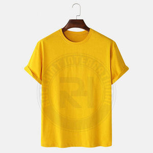 Camiseta OEM media de algodón de manga con logotipo personalizado, camiseta de Color amarillo para adultos, ropa informal, ropa deportiva, uniformes promocionales - Product Image 1