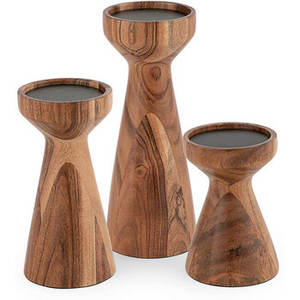 <b>Set</b> Of 3 Piece Wood Tabletop <b>Candle</b> Holder With Natural Wood Finished Perfect for Living Room Decor Elegant Home Decor Tools - Product Image 1