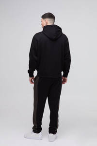 Conjunto de dos piezas con LOGO personalizado bordado de gran tamaño, ajuste relajado, bloque de Color, conjunto de chándal con capucha, conjunto de entrenamiento físico transpirable para hombres - Product Image 3