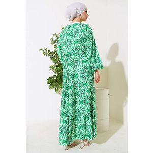 Robe verte à motifs avec col à pompons - Product Image 4