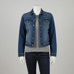 Veste en jean élégante pour femmes, col automne, finition en coton imperméable, coupe ample, courte, avec ceinture et fermeture éclair - Product Image 1