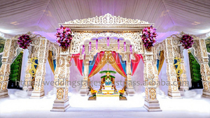 Hermoso Mandap Mastani para Bodas Elegantes, Fácil de Instalar, Dorado, 3 Pilares, Mandaps Redondos de Madera, Fabricación en EE. UU., Decoración para Eventos - Product Image 2