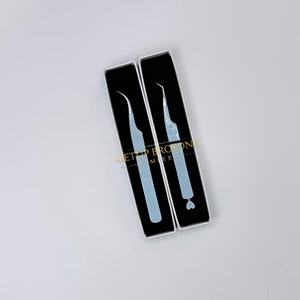 Pinzas Profesionales de Acero Inoxidable para Extensiones de Pestañas Getup Brosons Impex, Punta de Fibra, Color Azul Bebé con Recubrimiento en Polvo - Product Image 5