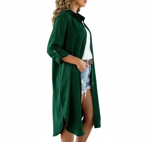 Robe chemise courte en organza décontractée de bureau pour femmes, mode printemps-automne 2025, couleur unie, bouton, poche, sans manches - Product Image 3