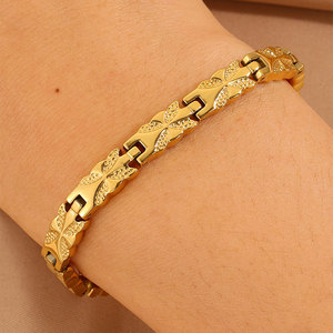 Waterproof Anti Tarnished Stainless Steel Fashion <b>Bracelet</b> & <b>Bangle</b> 14K 18K Gold Plated Magnetic Gold Nugget <b>Bracelet</b> For Women - Product Image 3