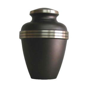 Nuevo diseño de urna para cenizas de adultos negros con bandas de plata Urna para adultos de cenizas de entierro de calidad superior para servicios funerarios - Product Image 1