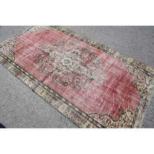 Turkish 4.4x8.2 ft Rug, Vintage Rug, <b>Red</b> Patchwork <b>Wool</b> Rug - Product Image 4