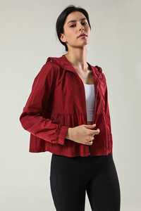 Haute demande Bourgogne femmes Protection UV pleine fermeture éclair froncé à capuche Anti-rides et respirant sweats à capuche pour femme Gym Zip Up Hoodie - Product Image 5