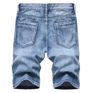 Pantalones cortos de mezclilla informales de verano de nuevo diseño para hombre, pantalones cortos de talla grande con cremallera y decoración de estilo medio, pantalones cortos de talla grande de Color sólido - Product Image 2