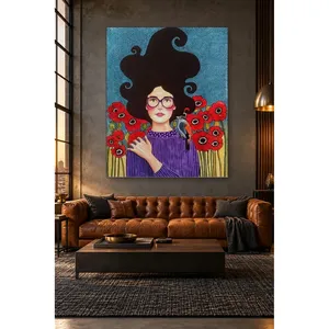 Fida Girl avec lunettes, coquelicots et oiseau, impression sur toile - Product Image 3
