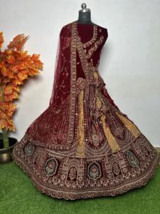 Tradicional pesado Jarkan nupcial Lehenga con multicolor 12 Kali doble Dupatta Flair 6M Royal Look para novias indias - Product Image 5