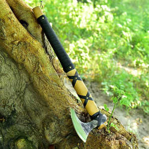 ราคาโรงงานอเนกประสงค์ใช้สีที่แตกต่างกันด้ามไม้ขวานเหล็กดามัสกัสคุณภาพสูงการออกแบบยอดนิยมขวานดามัสกัส - Product Image 1