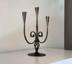 Antique Vintage Wrought Iron <b>Candlestick</b> Three Standing Candles <b>Black</b> Gold Color for Christmas Decorative Candle Jars Metal - Product Image 1