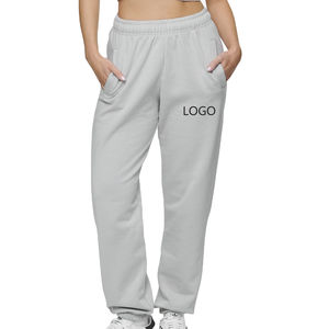 Pantalones de chándal de cintura alta para mujer OEM al por mayor, pantalones de chándal de color sólido hechos a medida, ropa informal gruesa de algodón, monos planos de tela de lona - Product Image 3