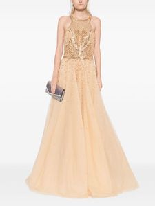 Robe de soirée nude en satin antistatique de luxe sans manches col rond paillettes silhouette droite spaghetti sangle pour bal naturel - Product Image 5