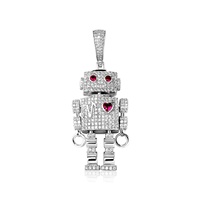 Nouveau luxe en laiton Robot pendentif femmes plaqué or cubique zircone glacé charme collier corde chaîne Hip Hop Bling bijoux cadeau filles