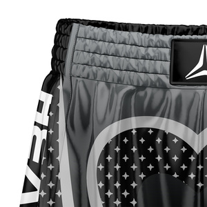 Pantalones Cortos Deportivos Unisex Healy, Impresión por Transferencia de Calor, Secado Rápido, Poliéster Elástico, Negro Gris, Logotipo Frontal, Artes Marciales para Adultos - Product Image 4