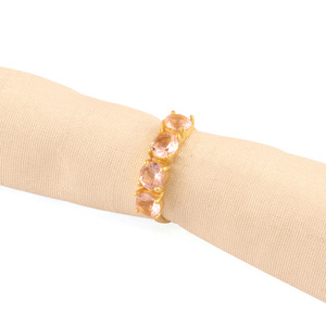 Pequeño anillo de apilamiento de piedras preciosas multihidro, anillo ajustable de cuarzo rosa de forma redonda pequeña, chapado en oro de 18 quilates para mujeres, anillos de fiesta - Product Image 3