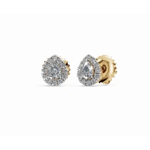 Boucles d'oreilles clous en or 9 carats de qualité supérieure avec halo de diamants en forme de poire, bijoux de laboratoire, vente en gros, fournisseur OEM, exportateur B2B - Product Image 5