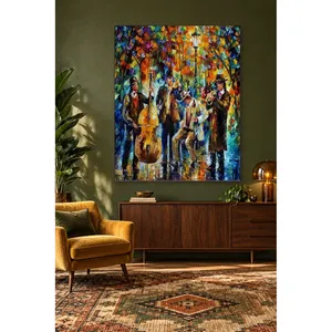 Impression sur toile de musiciens de la rue Fida sous des feuilles d'automne colorées - Product Image 1