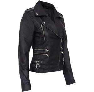 Women'<b>s</b> Genuine Leather Moto <b>Jacket</b> Stand Collar Full Sleeve Zipper Closure Autumn Wear Solid Color Regular Fit - Product Image 6