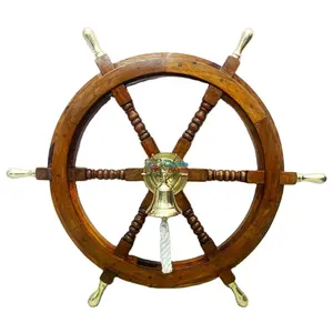 真鍮航海マリンベルデザイン船ホイール木製船ステアリング海賊キャプテンマリンボート船ホイール航海壁装飾ギフト