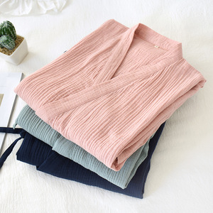 Accappatoio Unisex in Mussola di Cotone Organico a 4 Strati, Lussuoso Vestaglia SPA con Chiusura a Coulisse, Traspirante e ad Asciugatura Rapida, Estivo, Tinta Unita, Lavorato a Maglia - Product Image 1