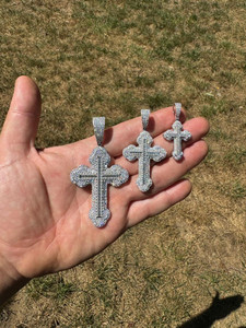 Baguette gothique plaquée argent 925 unisexe Gothik pendentif croix glacé or 18 carats et acier bijoux de mode - Product Image 4