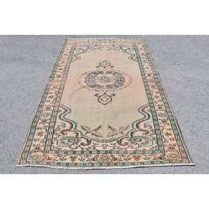 Vintage 4ft 9in X 7ft 6in tapis de laine turque Beige et bleu Patchwork plat tissage salon tapis Latex support pour décorations - Product Image 1