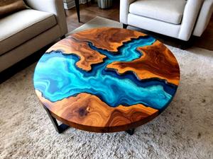 Table à manger en bois d'acacia en résine artisanale moderne de luxe, table de salon imperméable pour mariage, retraite, Diwali, condoléances - Product Image 2