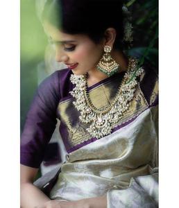 High Quality Heavy Jacquard Silk <b>Saree</b> <b>Purple</b> Sky Blue Border Golden Big Jacquard Weaving Viscose Bollywood for Party for Summer - Product Image 3