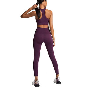 Logo personnalisé Violet Yoga Ensemble 2 Pièces pour Femmes Fitness Gym Vêtements Sportswear Workout Sport Mode Vente en Gros Yoga Ensembles - Product Image 2
