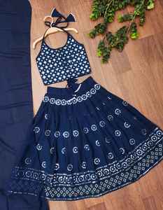 Shoryam mode filles ethnique enfants longueur au sol concepteur Lehenga Choli Rama miroir travail Festival fête porter avec Dupatta - Product Image 1