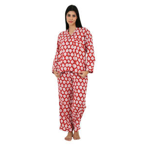 Conjunto de Pijama de Algodón para Mujer, Ropa de Dormir Cómoda para Verano con Estampado de Hojas Rojas y Blancas y Animales, Cierre de Botones, Ropa para el Hogar ODM - Product Image 2