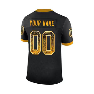 Camiseta de Fútbol Americano Sublimada Personalizada para Hombre, Negra y Dorada, Cuello en V, Manga Corta, Malla Transpirable, Ropa Deportiva, Nombre del Equipo 00 - Product Image 3