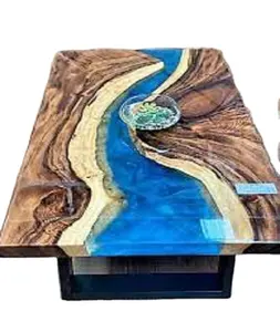 Factory directly supply solid wood slab table high-end custom river dining table luxury clear green epoxy resin ocean table