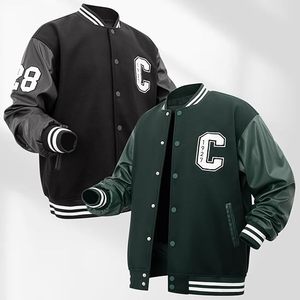 Blouson d'université en faux cuir vintage unisexe 100% laine hiver avec support Baseball Bomber manteau broderie Letterman hommes femmes - Product Image 3