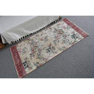 พรมขนสัตว์ตุรกีวินเทจ2.6 x 5.2ft คลาสสิกสีเบจสีแดงพื้นที่ขนาดใหญ่สี่เหลี่ยมผืนผ้าปะต่อน้ำยางสำหรับตกแต่งห้องโถงห้อง - Product Image 2