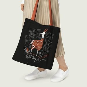 Sacs fourre-tout en toile de coton Majestic Antelope, durables, de taille moyenne, réutilisables, écologiques, en coton noir, imprimés de dessins animés, sacs de courses - Product Image 4